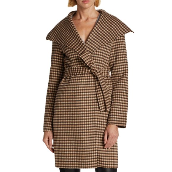 Elie Tahari Vienna Belted Wool Blend Plaid Wrap Coat Jacket - Picture 3 of 4